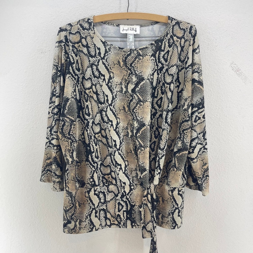 Joseph‎ Ribkoff Snake Print Tie Front Long Sleeve Top Beige Black Women's 10